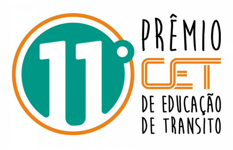 Logomarca do 11º Prêmio CET de Educação de Trânsito, nas cores verde laranja e preto